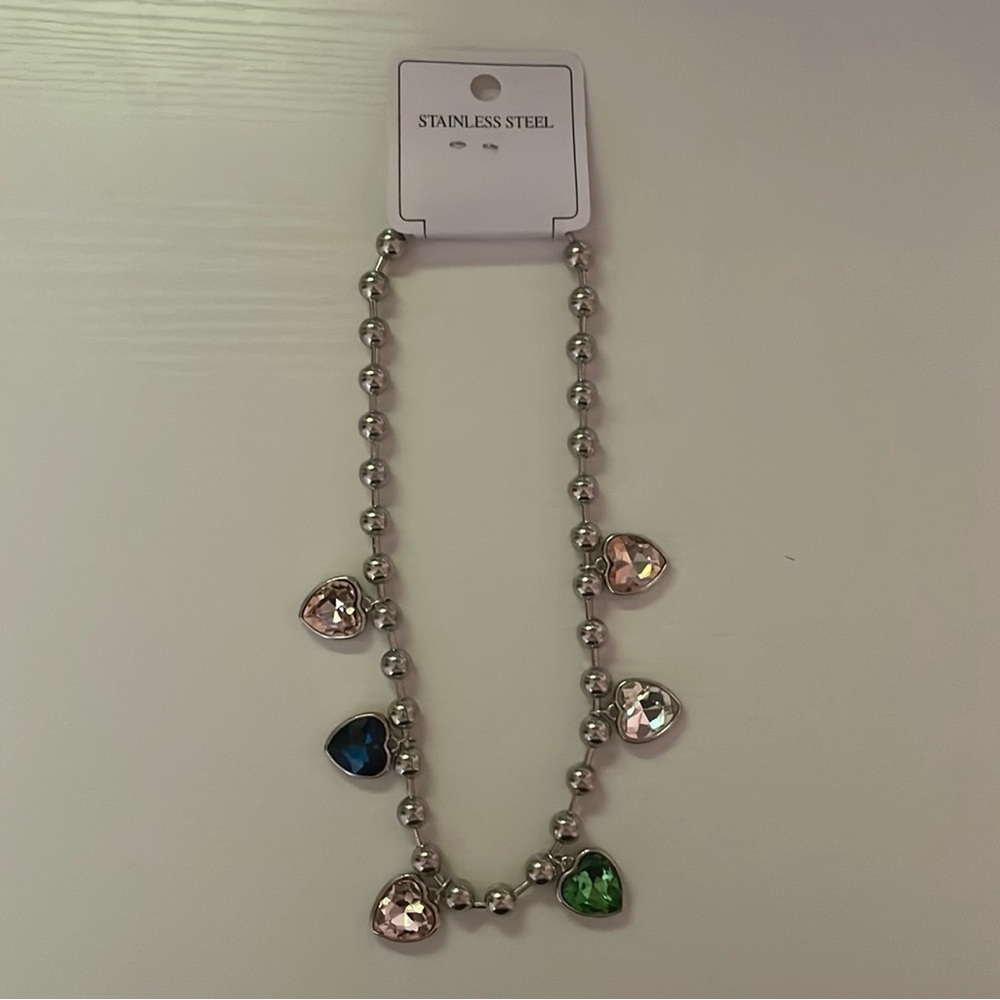 Chunky Multicolor Heart Pendant Beaded Fashion Necklace